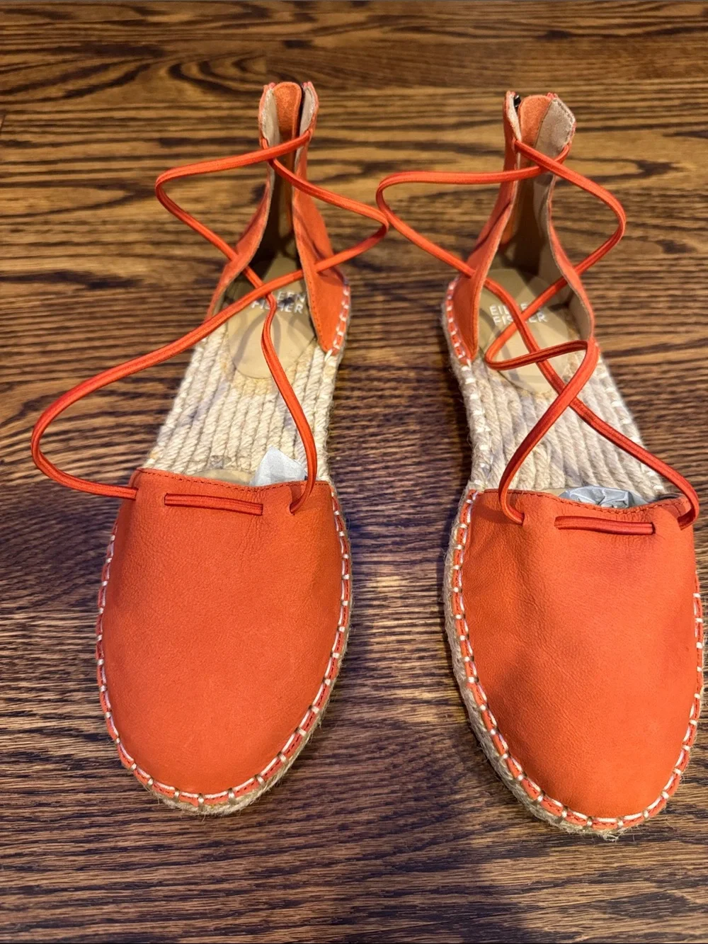 NWT Eileen Fisher sz 6 Tangelo lace up espadrille sandals orange leather.